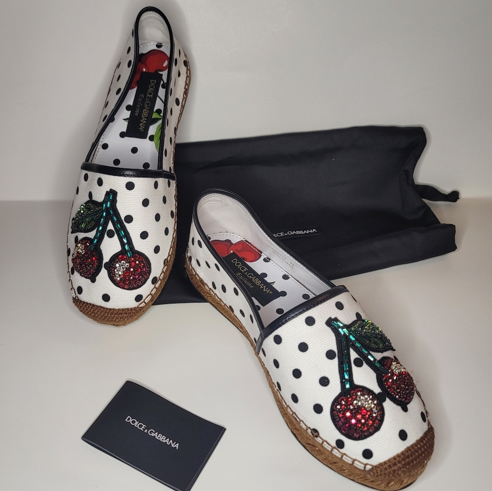 DOLCE&GABBANA Polka-Dot & Cherry-Embellished Espadrilles